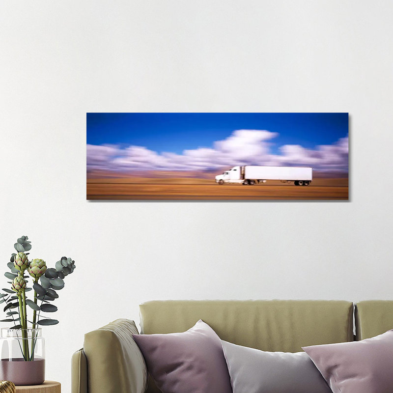 Blurred Motion View of a Semi Truck, Interstate 70, Near Green River, Utah, USA 1 Piece Wrapped Canvas Panoramic Wall Art