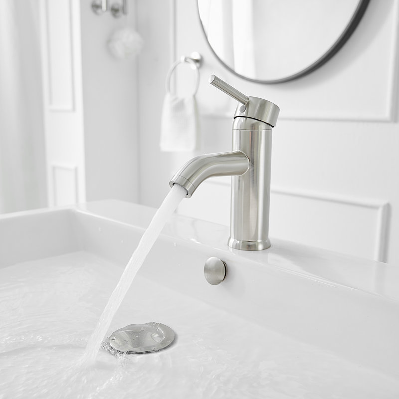Single hole 1-handle WaterSense Low-arc Commercial/Residential Handle Bathroom Sink Faucet with Drain, Brushed Nickel, 2.95