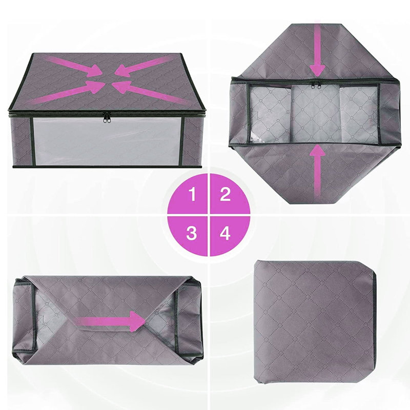 Large Clothes Organizer With Sturdy Handle, Storage Bags Foldable Storage Box For Comforters