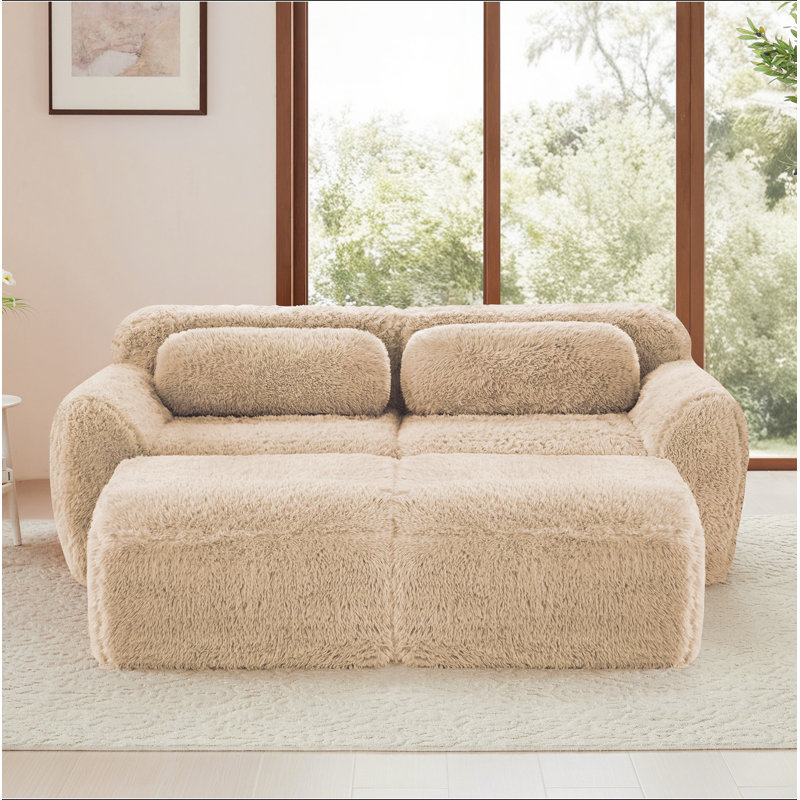 Tissu moelleux doux de 80 po, canapé désossé, aucun assemblage requis, conception antidérapante inférieure avec méridienne, avec repose-pieds, siège profond, combinaison haute densité sans éponge 32D pour étude