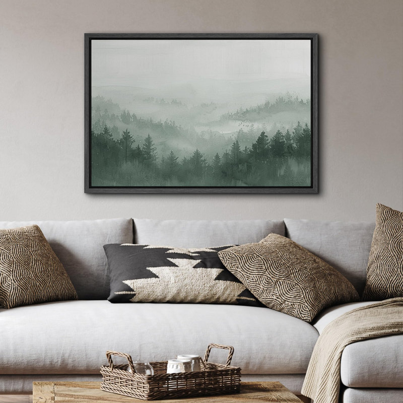 Paysage de forêt Woodland «Mystic Layers Emerald Forest Mist» sur, Cadre flottant noir, H 16 po x l 24 po