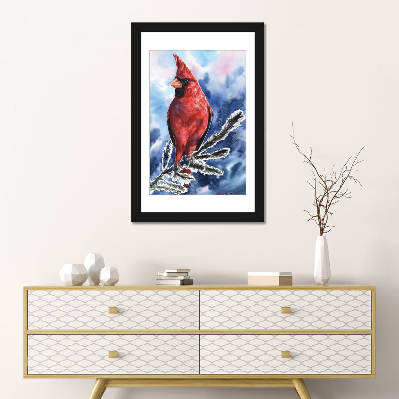 «Cardinal», reproduction sur toile, H 26 po x l 18 po x P 1,5 po, Toile avec cadre noir, Pas de tapis