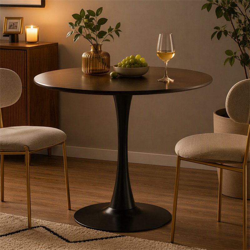 Table ronde en noyer, table de salle à manger moderne, table de salle à manger, plateau en panneau de fibres à densité moyenne et base tulipe en acier, table de cuisine, table basse de salon Mid-Century de 24 pouces, table de salle à manger ovale
