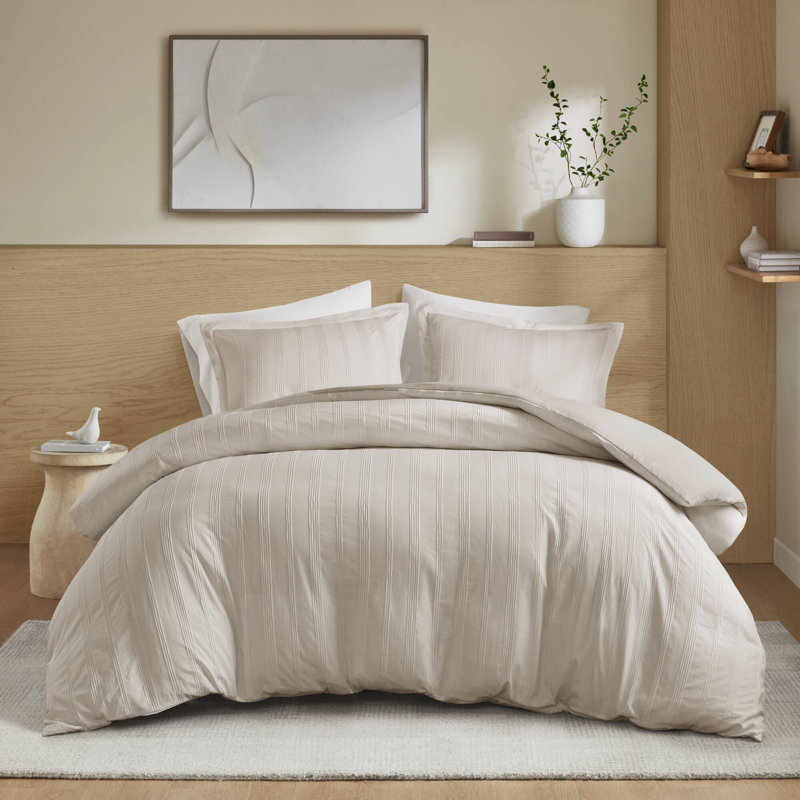 Ensemble de couette à rayures Logan, Édredon grand + 2 taies décoratives pour très g, Rayures neutres