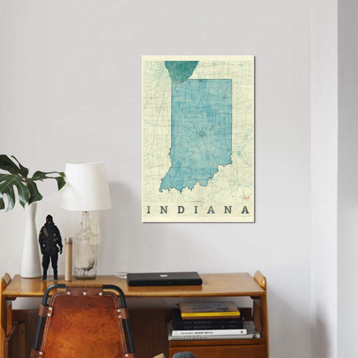 « indiana map », impression sur toile, H 18 po x l 12 po x P 1,5 po, Toile tendue, Pas de tapis