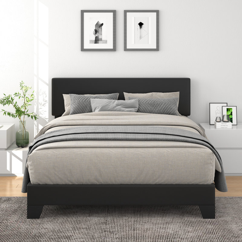 Litta Upholstered Platform Bed, Queen, Black