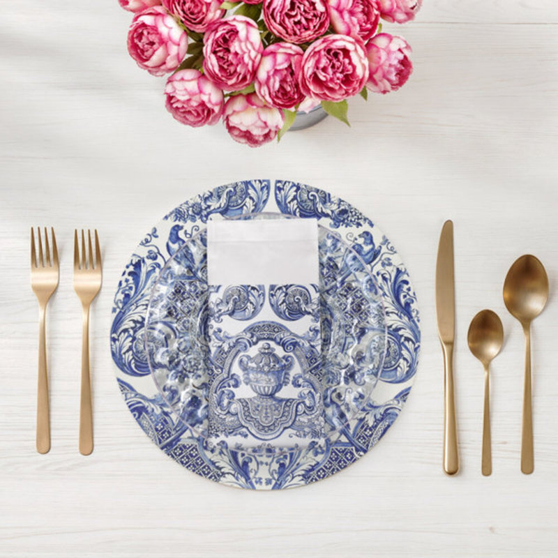 Serviettes de table en satin de coton Royal Delft William and Mary, Bleu