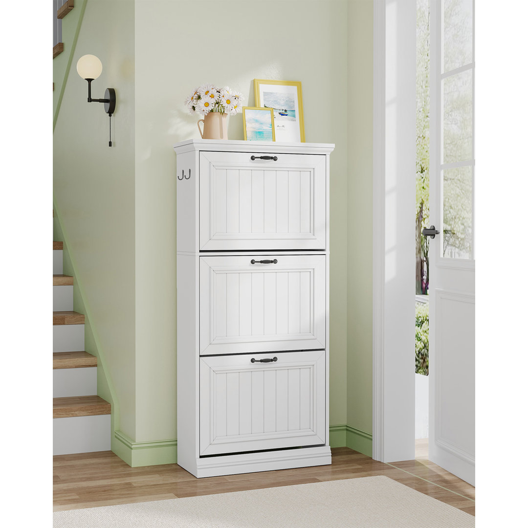 Shoe Cabinet with Flip Drawers, wooden shoe cabinet, Adjustable Dividers, Space-Saving Slim Cupboard, shoe cabinet storage hallway, Entryway