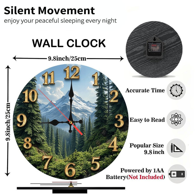 Horloge murale 10 po MDF avec mouvement à quartz silencieux et crochet