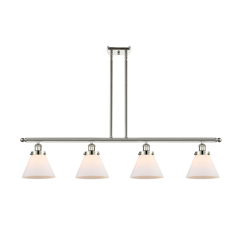 Luminaire pour îlot 4 lumières Cone, Blanc mat, DEL, Nickel poli