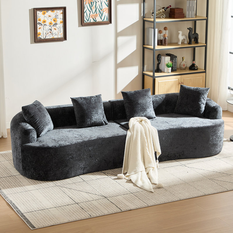 Causeuse courbée, petit canapé en chenille avec 3 coussins, canapé profond pour appartement, salon, aucun assemblage requis
