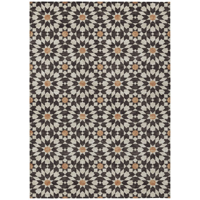 5' X 8' Charcoal Silver And Copper Floral Medallion Washable Indoor Outdoor Area Rug