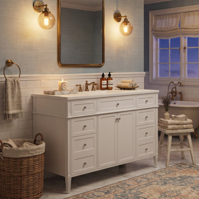 Meuble-lavabo autoportant 48 po avec 6 tiroirs, 2 portes à fermeture en douceur et lavabo en composite 48 po