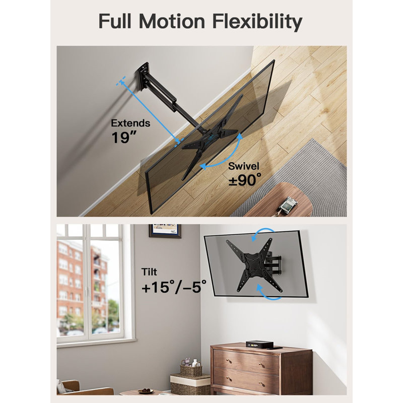 Black Steel Full Motion TV Wall Mount for 26-60 Inch Screens