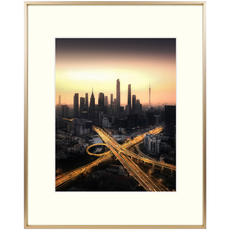 Cadre photo Aseda Matel avec passe-partout, cadre photo mural en aluminium, formats horizontal et vertical, Or, 11 po x 14 po