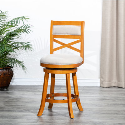 Bar Height Seat, Natural Appearance, And Alluring Beige Fabric Seat Swivel Stool In Finish, Featuring