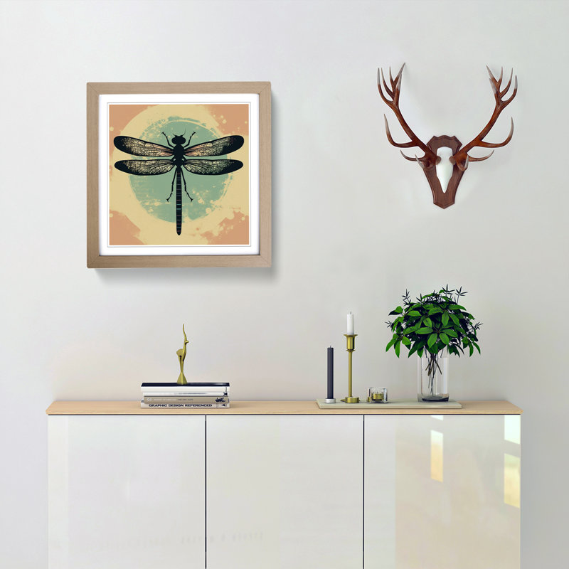 Dragonfly Retro Framed Print, Oak