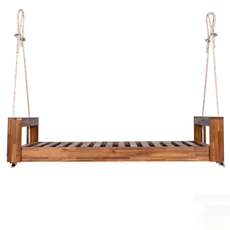 Ensemble de sièges de balancelle, structure en bois d'acacia de patio avec cordes de chanvre pour le jardin et la cour