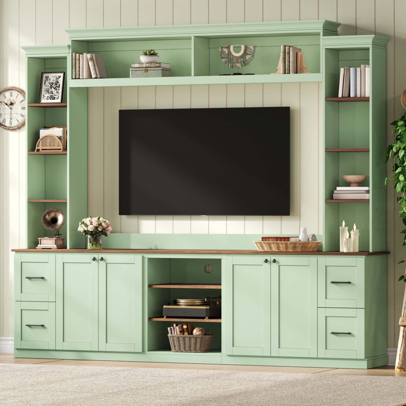 Console multimédia polyvalente avec tablettes réglables, Mint Green;Brown