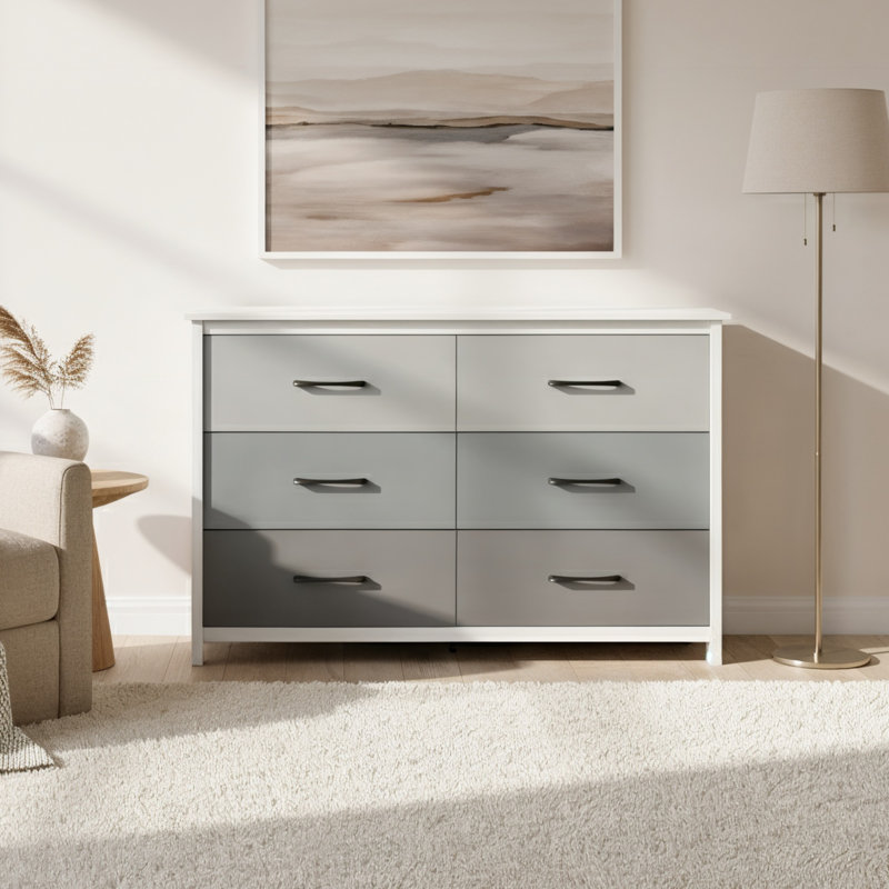 Commode 6 tiroirs Allysyn, Blanc / Gris