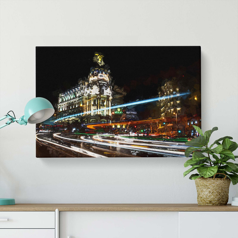 Nigh Time In Madrid Spain In Abstract - Wrapped Canvas Print, 50cm H x 35cm W x 3cm D