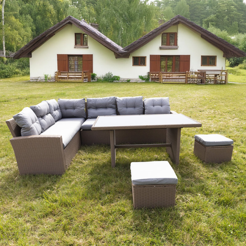 0cm Wide L-Shaped Patio Sofa with Cushions