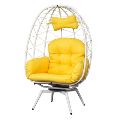 Oversized 360° Swivel Rattan Egg Chair Wicker Indoor Outdoor Patio Lounge Chair with Removable Thick Cushions