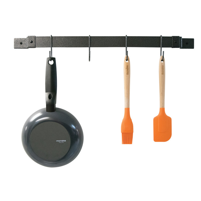 Adjustable Hammered Metal Wall-Mounted Pot Rack with Shelf