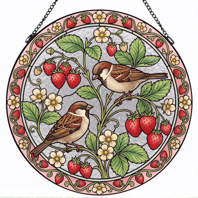 Panneau de vitrail en forme de moineau Strawberry H 12 po