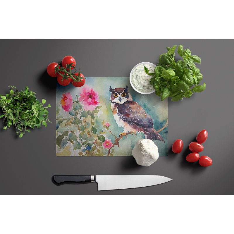 Spectacled Owl Glass Cutting Board