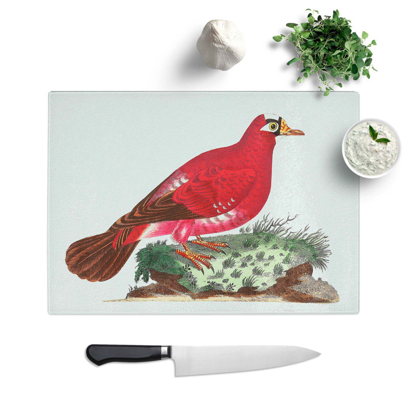 Tempered Glass Crimson Pigeon Chopping Board, 39 cm W x 28.5 cm L