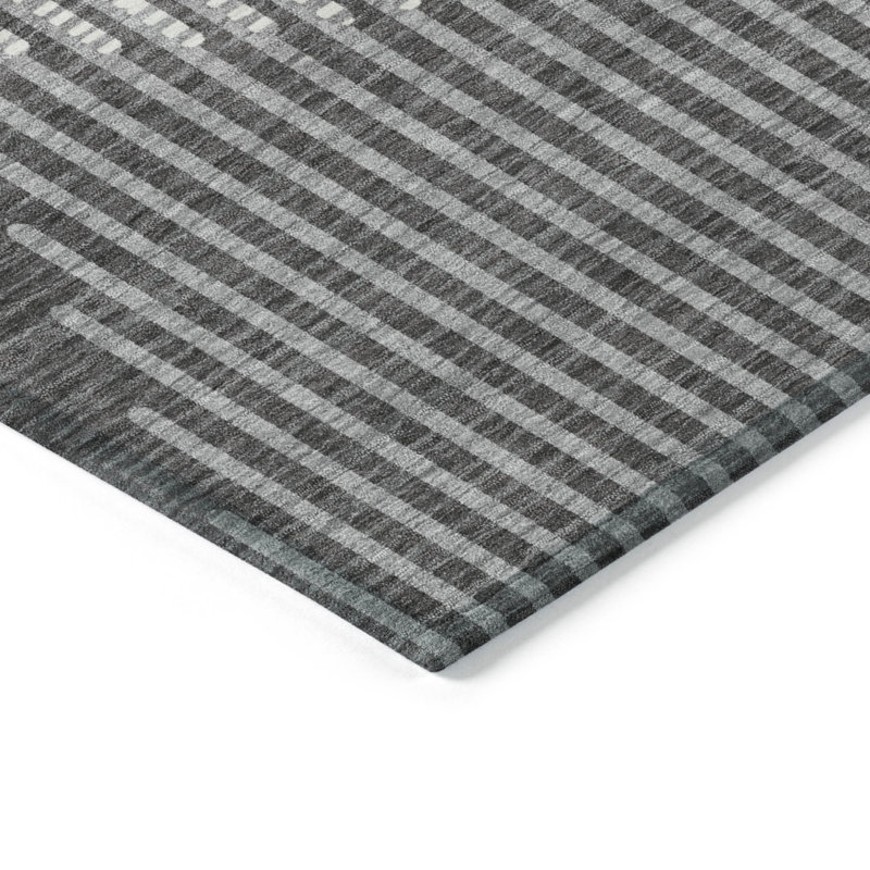 3' X 5' Charcoal And Ivory Geometric Washable Indoor Outdoor Area Rug