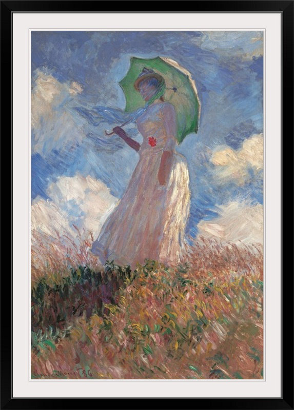 Femme avec un parasol tourné vers la gauche, 1886, musée d'Orsay par Claude Monet, reproduction d'art, Cadre blanc