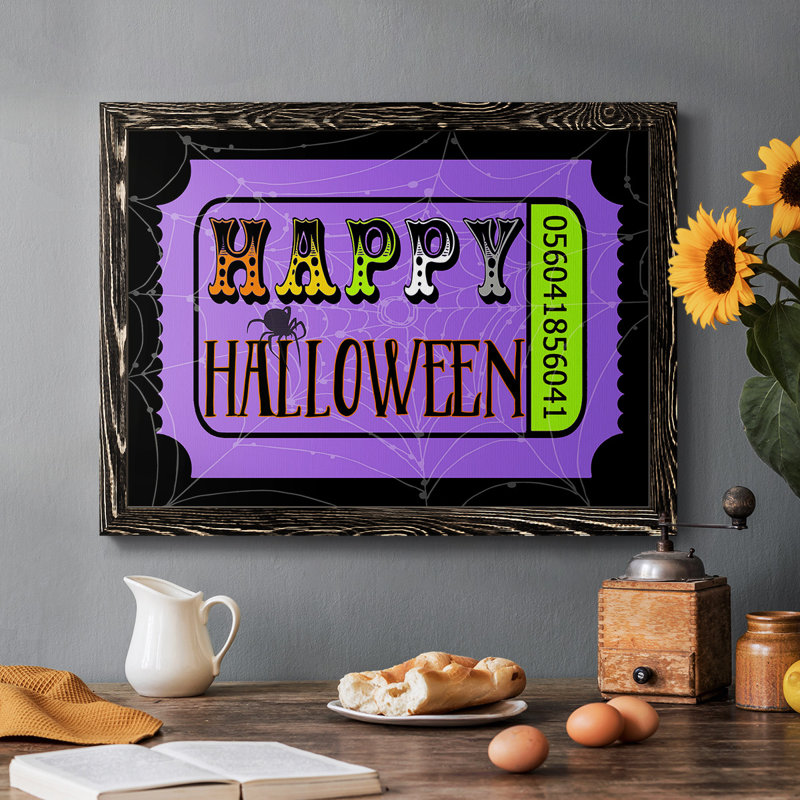 "Happy Halloween Billet", art textuel sur toile, H 18 po x l 26 po x P 1,5 po, Noir