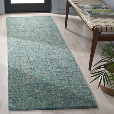 Tapis bleu clair / beige en laine / coton touffeté à la main Lashica