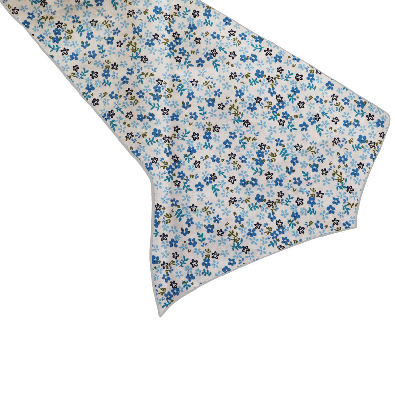 Small Flowers Allover Print Table Runner, 108" L x 24" D, Blue/White