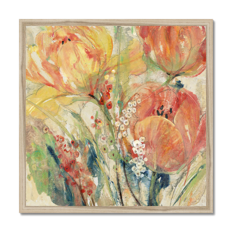 Spring Tulip Array I by Tim OToole - Painting, 55cm H x 55cm W, Natural Wood Framed Paper Print