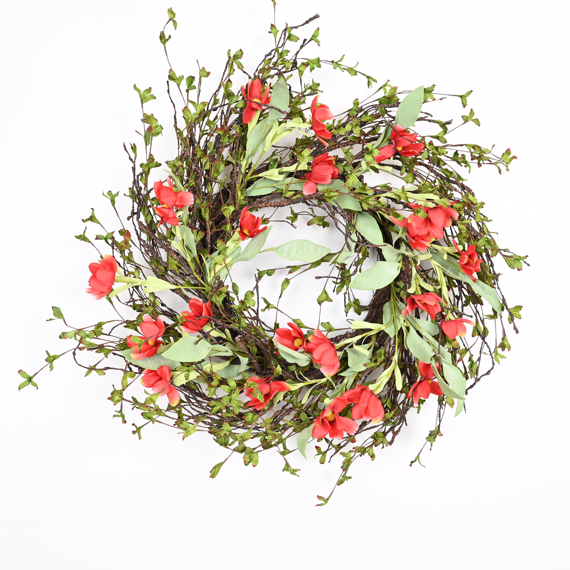 26" Artificial Farmhouse Twig Greenery Foliage Leaves Spring Summer Wildflower Wreath For Front Door Wedding Party Home Decor