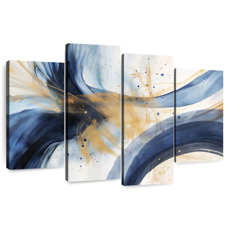 Avery Blue And Beige Abstract Flow, 22" H x 36" W