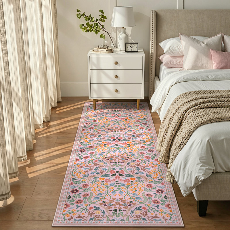 Tapis lavable à motif floral Kaldi, Tapis de couloir 2 pi x 6 pi, Rose