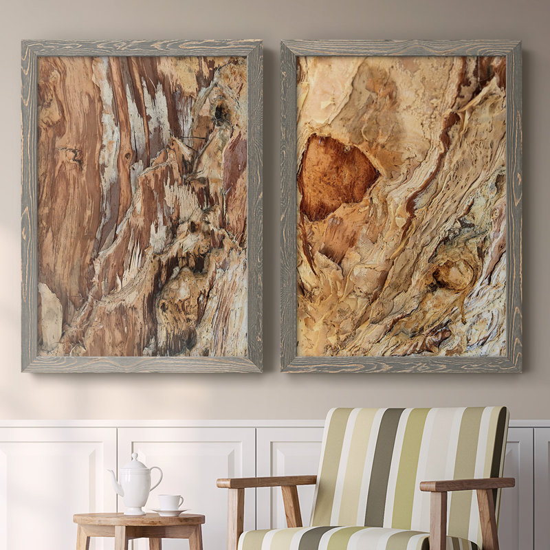 «Tree Texture Triptych I-Premium», toile encadrée - prête à être accrochée, H 27,5 po x l 75 po x P 1,5 po, Gris