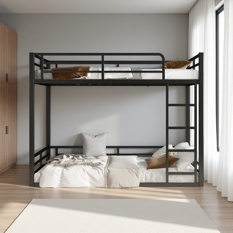 Metal Bunk Bed, Floor Bunk Bed Frame, Full XL over Full XL