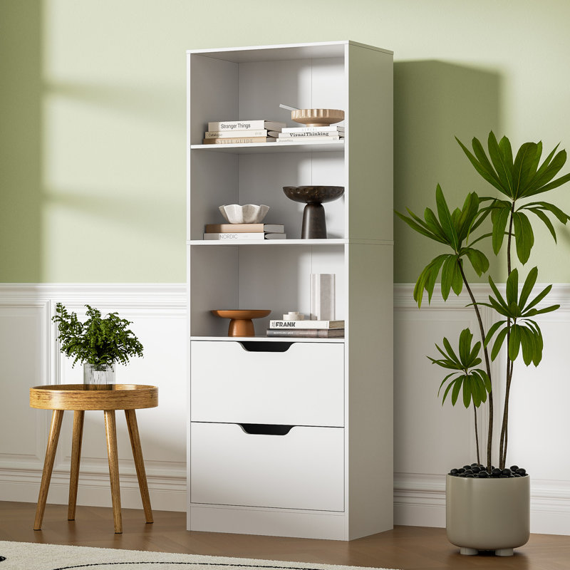 Bookcase With 2 Drawers, 63" 3-tier Bookshelf With Storage, 3 Shelf Bookcase With Adjustable Shelf, Modern Bookshelf, Open Shelves Bookshelf For Study, Bedroom & Home Office, White