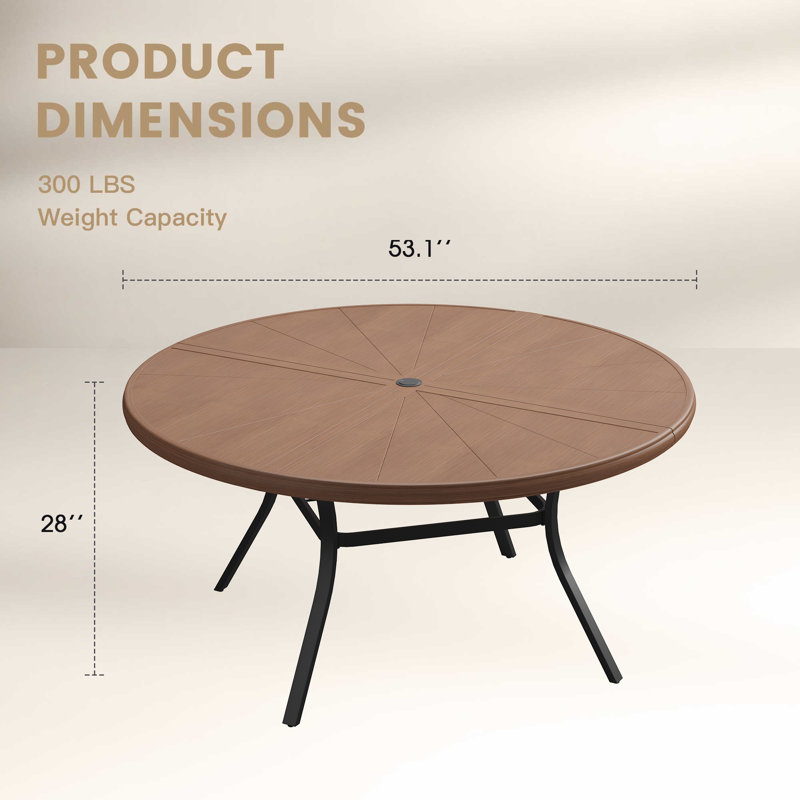 4-Person Aluminum Round Patio Dining Table, Brush Wood Brown, 28" H x 40.6" L x 40.6" W