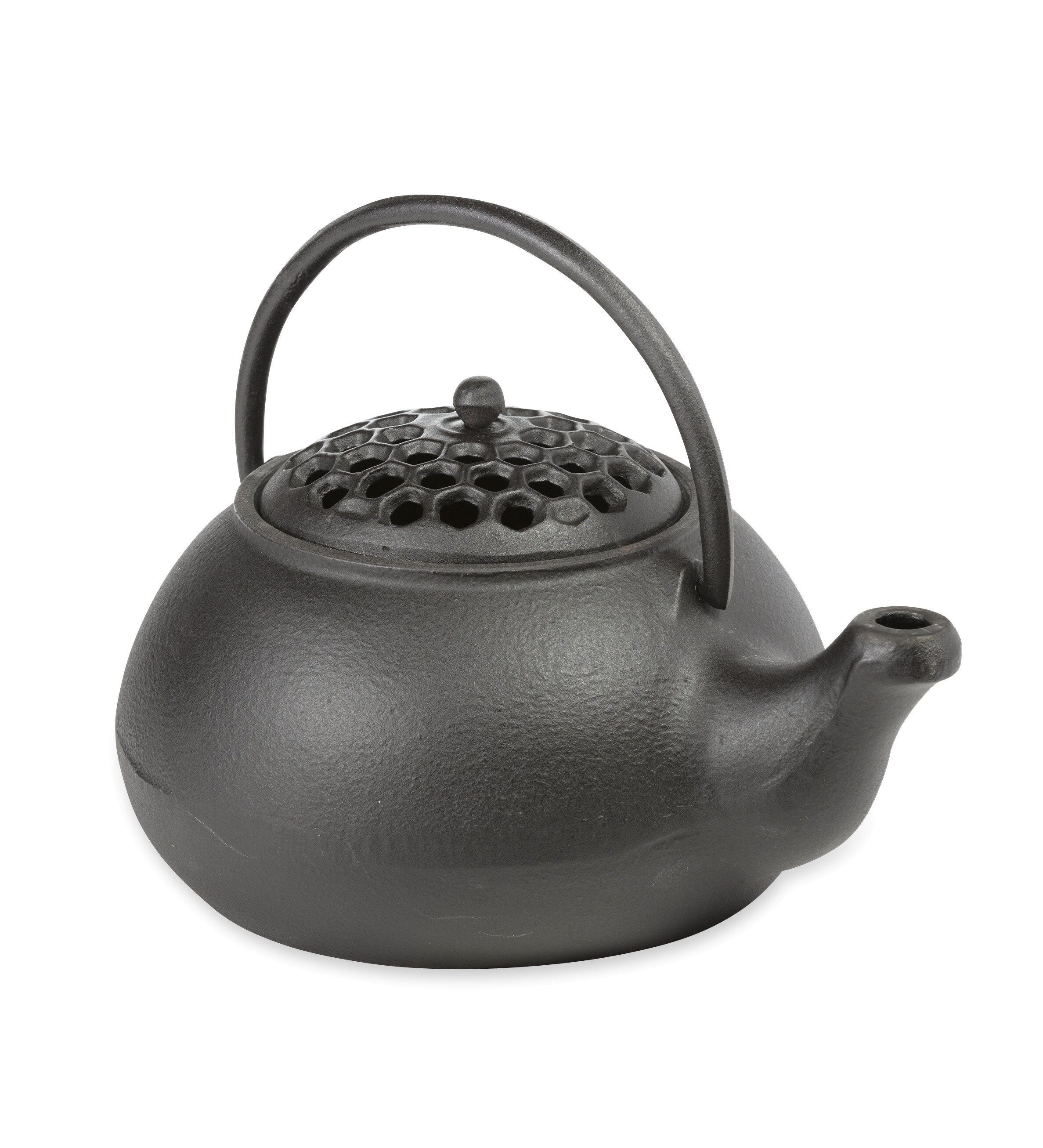 Cast Iron Wood Stove Kettle Steamer with Pine Cone Design, in Black