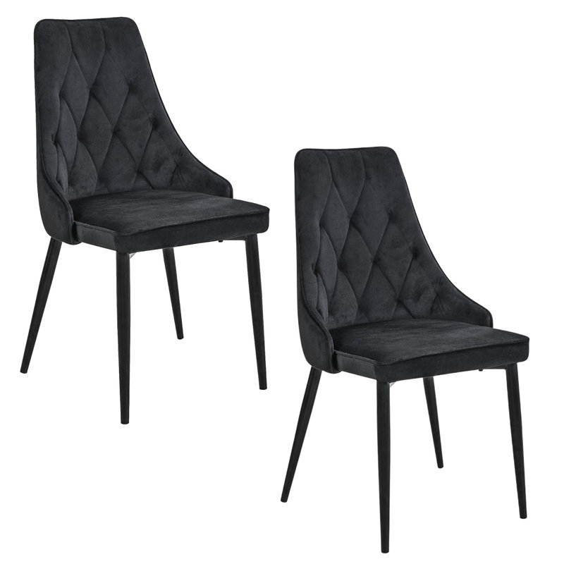Kimballton 46cm H Tufted Velvet Upholstered Upholstered Back Side Chair in Black