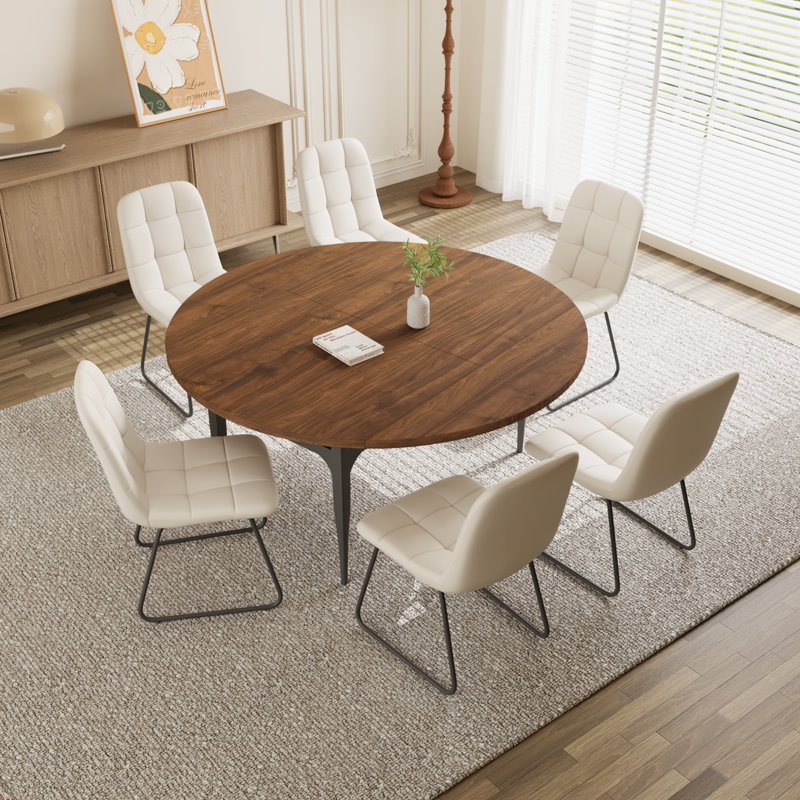 55.1'' Round Dining Table Set, Modern Kitchen Table for 4-6 Person, Steel Legs, Pedestal Dining Set with Dining Chair, Saving Space