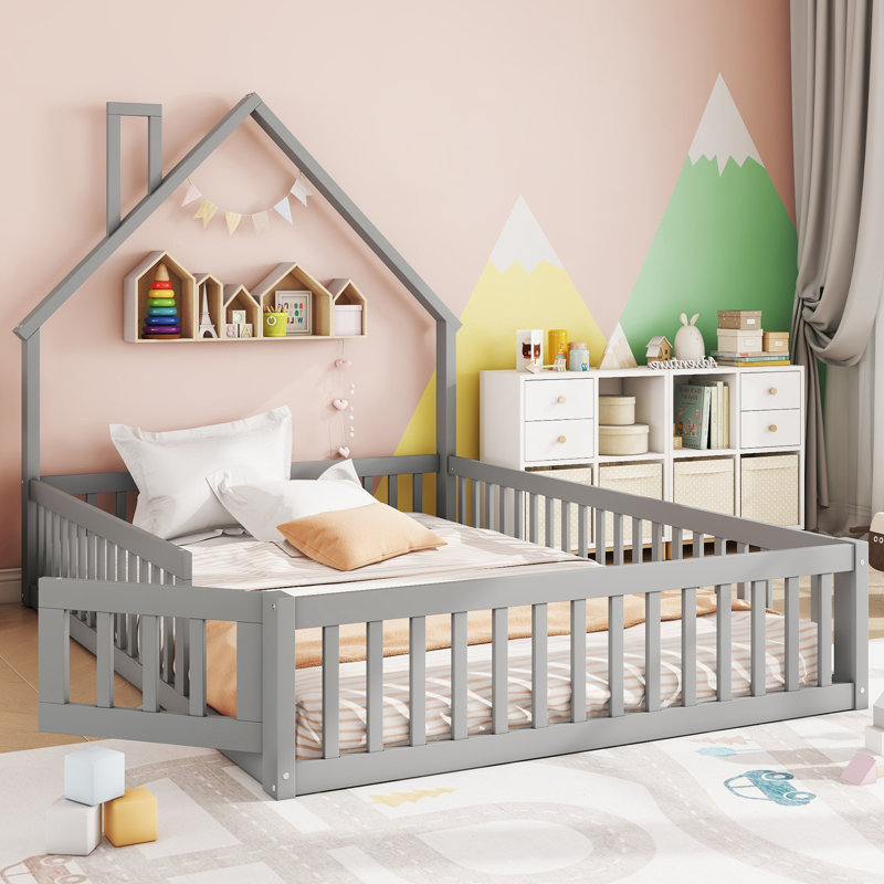 Solid Wood Bed, European Double (140 x 200 cm), Grey