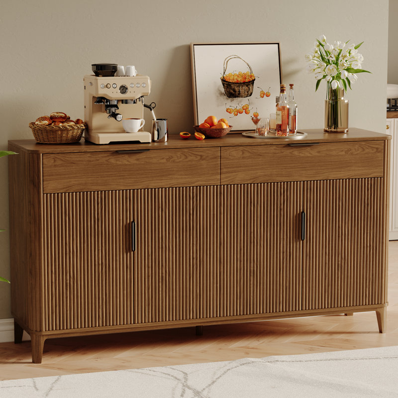 63" Fluted Sideboard Buffet Cabinet With Storage, Console Coffee Bar Cabinet, Modern Accent Credenza Storage Cabinet