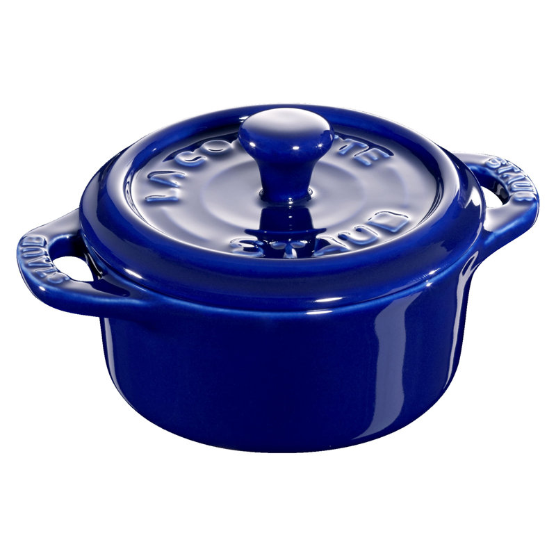STAUB Ceramic 3-Pc Mini Round Cocotte Set With Tray, Dark Blue